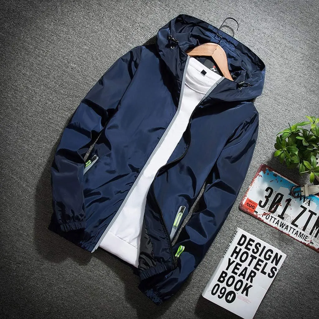 Ymosrh Men's Light Rain Jacket Lightweight Nylon Windbreaker Wind & Water Resistant Jacket, M-7XL