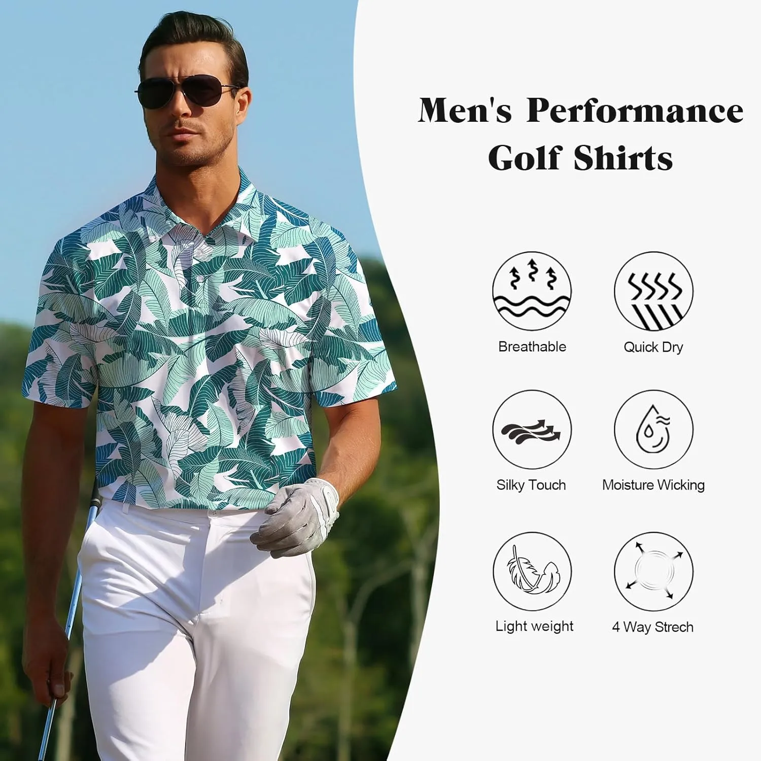 zeetoo Mens Golf Polo Shirt Hawaiian Polo Shirts for Men Moisture Wicking Dry Fit Soft Breathable Short Sleeve 4-Way Stretch