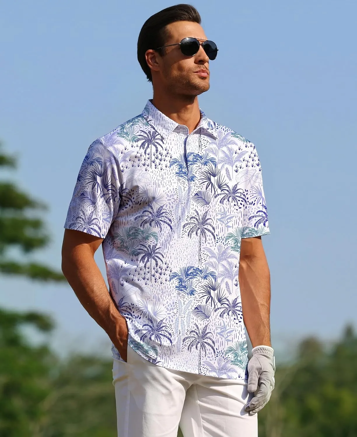 zeetoo Mens Golf Polo Shirt Hawaiian Polo Shirts for Men Moisture Wicking Dry Fit Soft Breathable Short Sleeve 4-Way Stretch