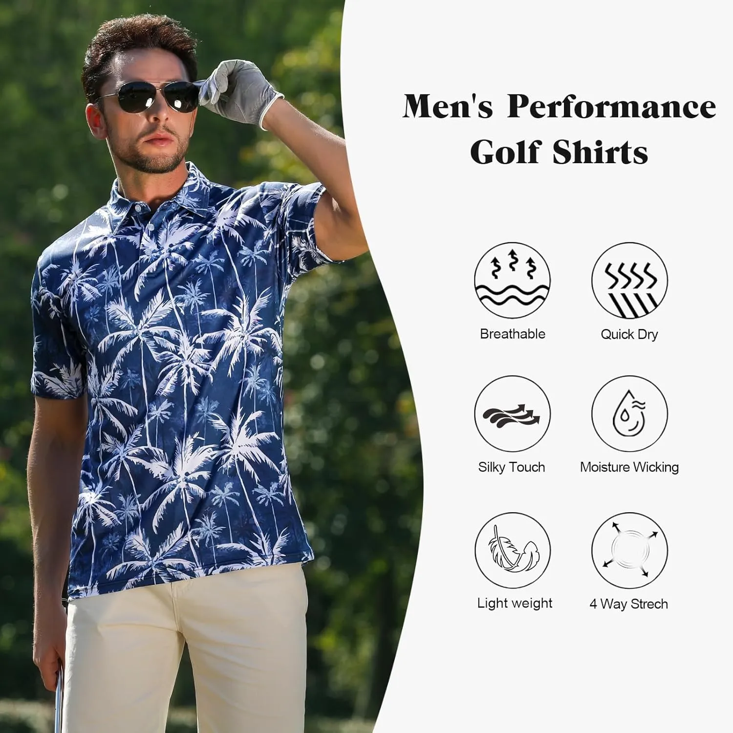zeetoo Mens Golf Polo Shirt Hawaiian Polo Shirts for Men Moisture Wicking Dry Fit Soft Breathable Short Sleeve 4-Way Stretch