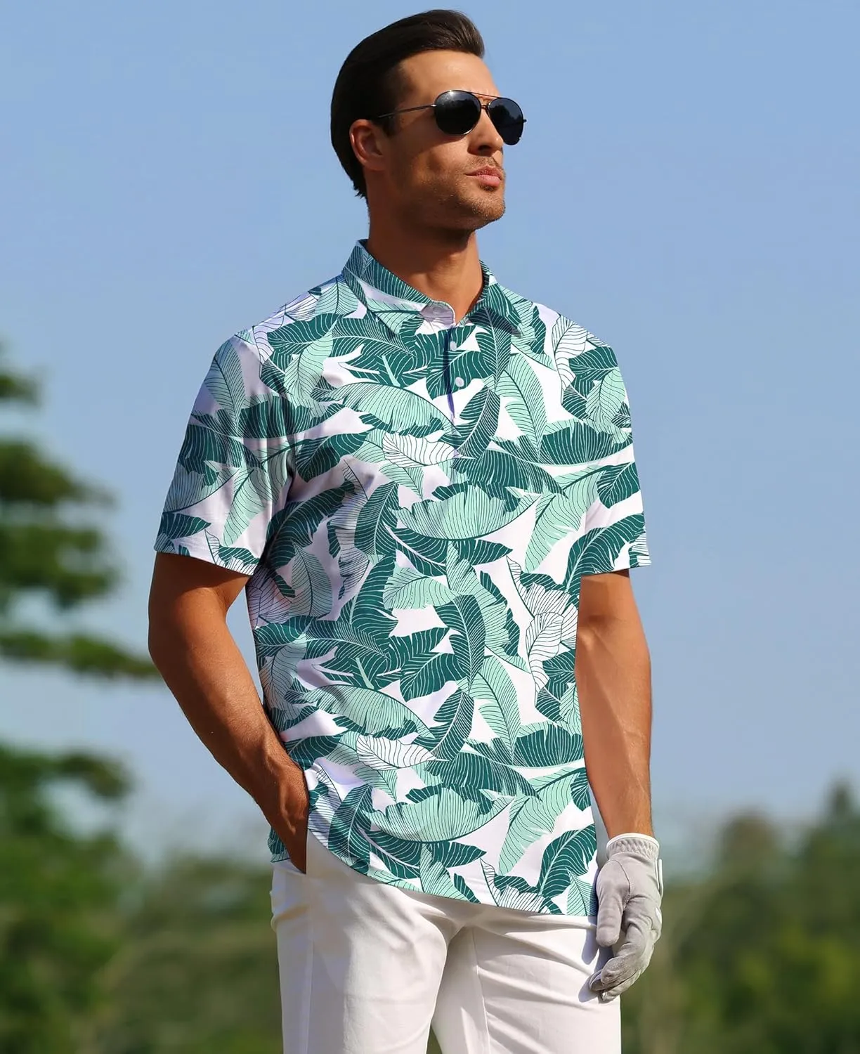 zeetoo Mens Golf Polo Shirt Hawaiian Polo Shirts for Men Moisture Wicking Dry Fit Soft Breathable Short Sleeve 4-Way Stretch