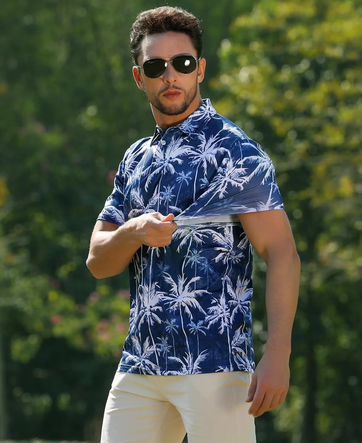 zeetoo Mens Golf Polo Shirt Hawaiian Polo Shirts for Men Moisture Wicking Dry Fit Soft Breathable Short Sleeve 4-Way Stretch