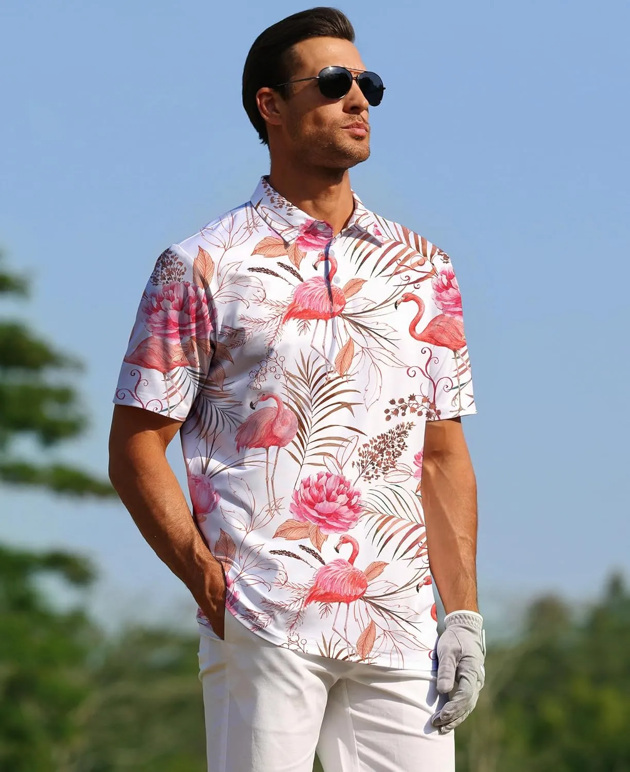 zeetoo Mens Golf Polo Shirt Hawaiian Polo Shirts for Men Moisture Wicking Dry Fit Soft Breathable Short Sleeve 4-Way Stretch