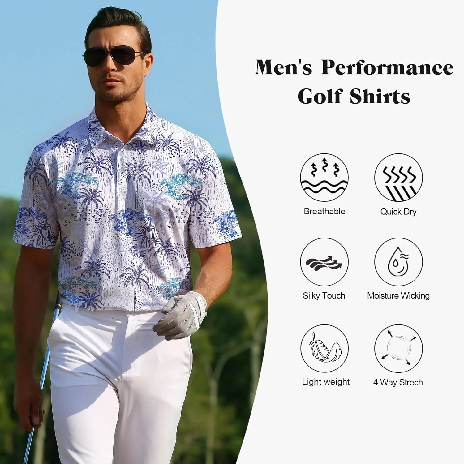 zeetoo Mens Golf Polo Shirt Hawaiian Polo Shirts for Men Moisture Wicking Dry Fit Soft Breathable Short Sleeve 4-Way Stretch