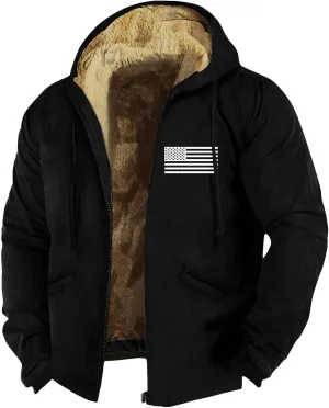 ZEFOTIM Mens Sherpa Lined Jacket Solid Color Zip Up Jacket Casual Winter Coats with Hood Warm Big and Tall Hoodies for Men