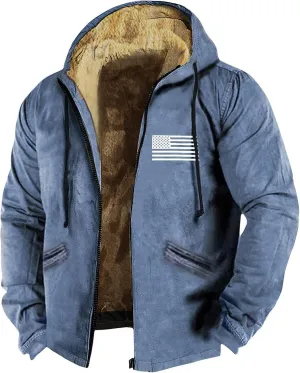 ZEFOTIM Mens Sherpa Lined Jacket Solid Color Zip Up Jacket Casual Winter Coats with Hood Warm Big and Tall Hoodies for Men