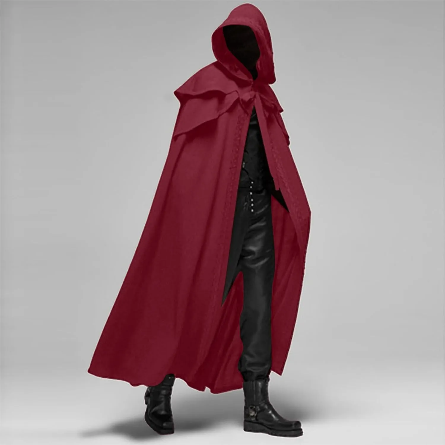 Zeiyignr Men Hooded Robe Cloak Knight Fancy Cool Cosplay Costume Halloween Vintage Gothic Hooded Robes Sorcerer Cloak Cape