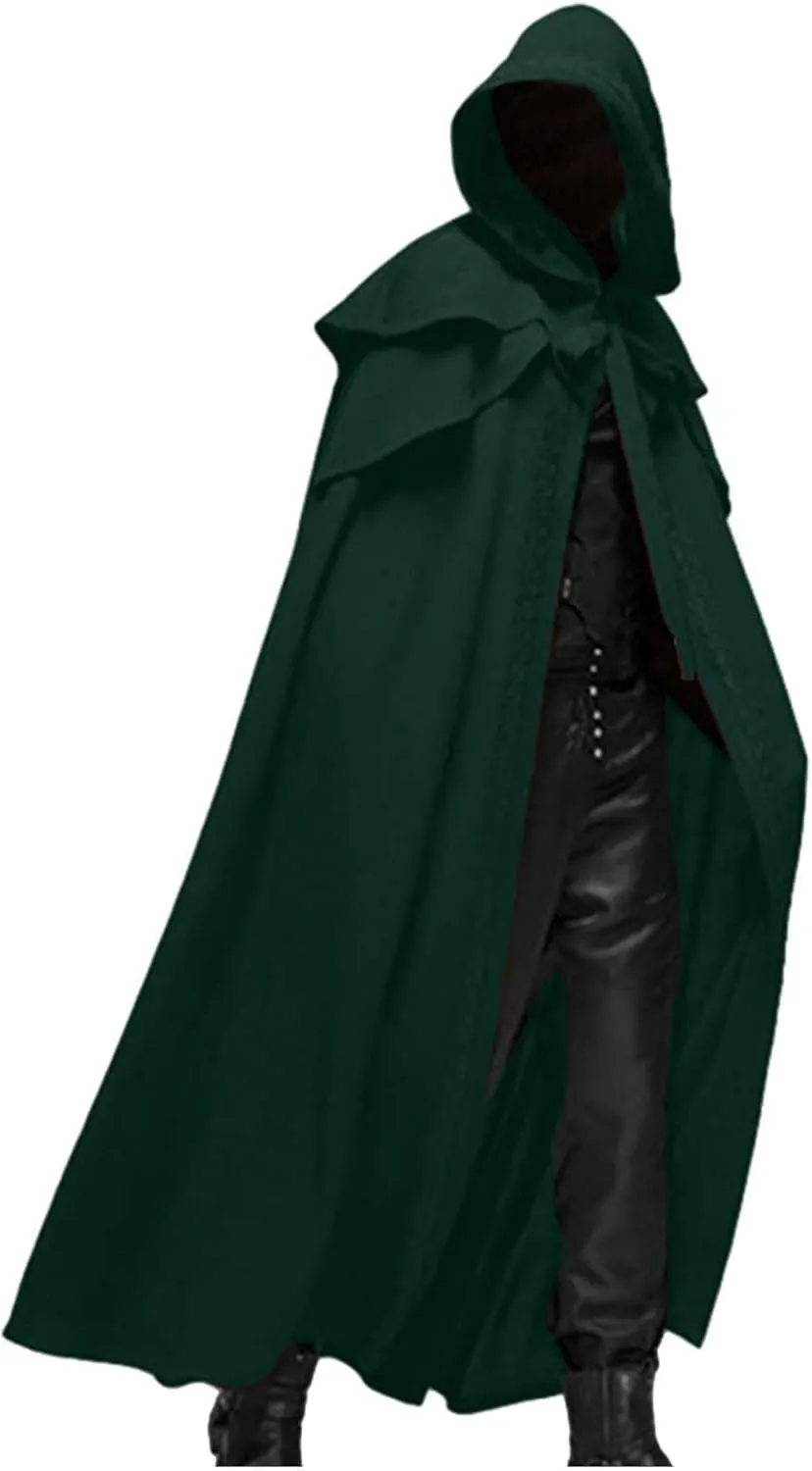 Zeiyignr Men Hooded Robe Cloak Knight Fancy Cool Cosplay Costume Halloween Vintage Gothic Hooded Robes Sorcerer Cloak Cape