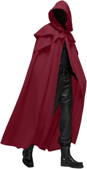 Zeiyignr Men Hooded Robe Cloak Knight Fancy Cool Cosplay Costume Halloween Vintage Gothic Hooded Robes Sorcerer Cloak Cape