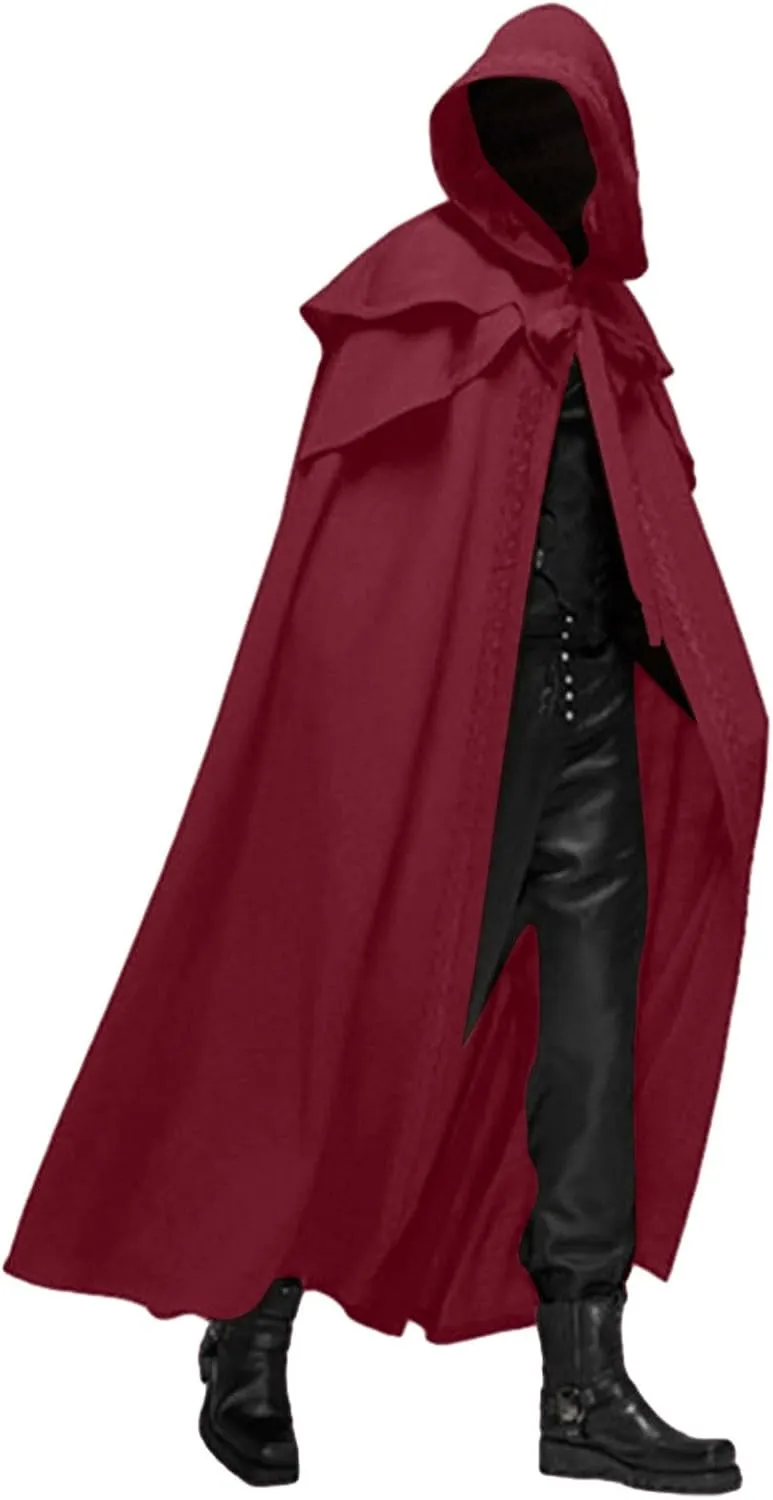 Zeiyignr Men Hooded Robe Cloak Knight Fancy Cool Cosplay Costume Halloween Vintage Gothic Hooded Robes Sorcerer Cloak Cape