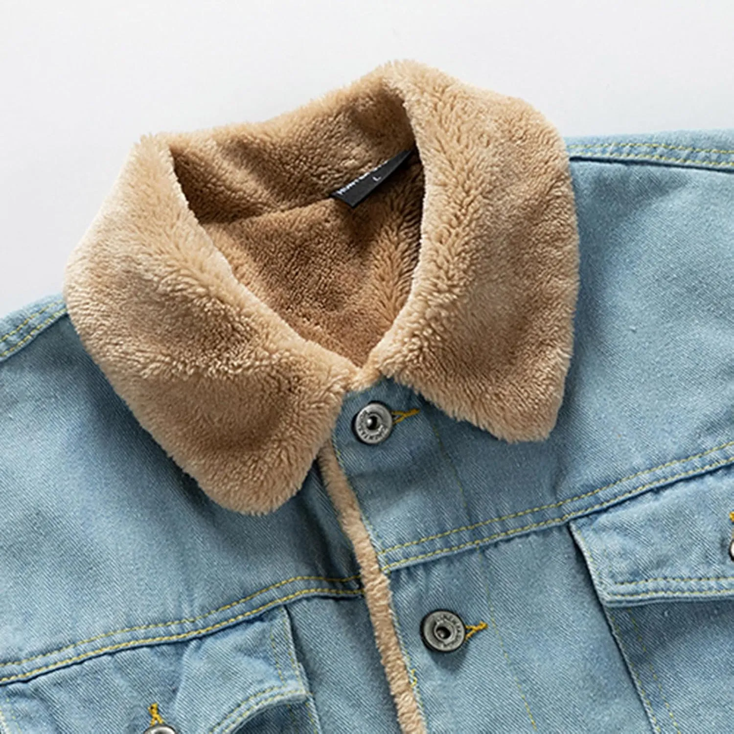 Zeiyignr Men's Sherpa Fleece Lined Denim Jacket Warm Winter Trucker Jacket Cowboy Jean Jacket Cargo Work Coat Windbreaker