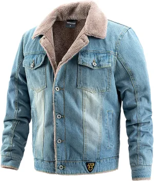 Zeiyignr Men's Sherpa Fleece Lined Denim Jacket Warm Winter Trucker Jacket Cowboy Jean Jacket Cargo Work Coat Windbreaker