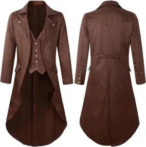 Zeiyignr Men's Steampunk Vintage Tailcoat Jacket Gothic Victorian Frock Coat Uniform Halloween Costume Long Trench Coats
