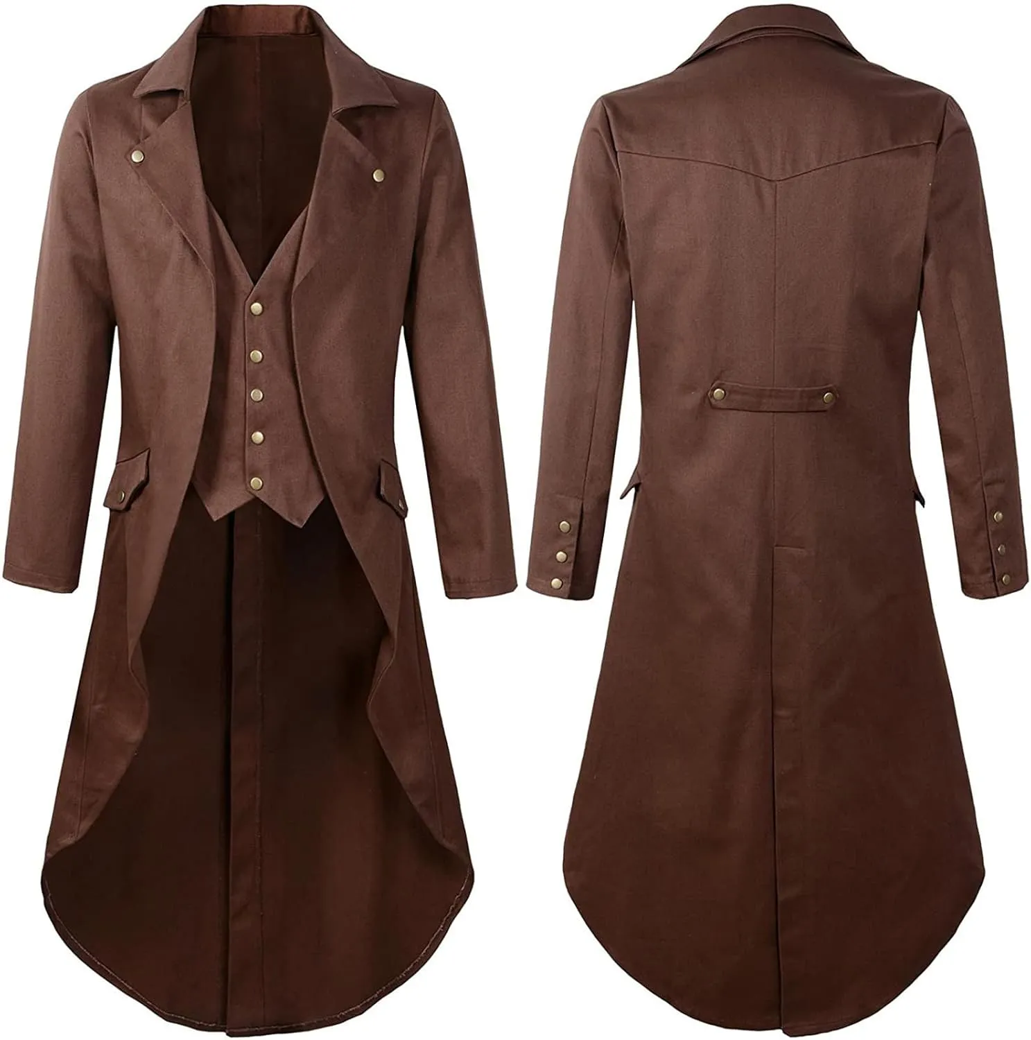 Zeiyignr Men's Steampunk Vintage Tailcoat Jacket Gothic Victorian Frock Coat Uniform Halloween Costume Long Trench Coats